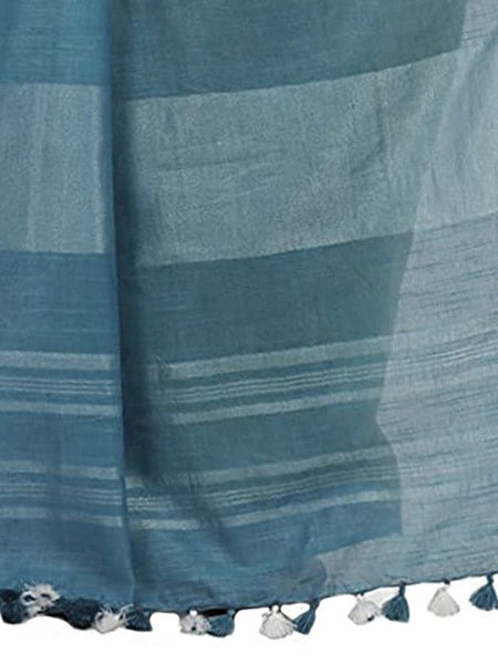 Mauve Purple & Cerulean Blue women's Bhagalpuri Handloom Linen Cotton Blend Two Dye Saree With Running Unstitched Blouse Piece - View 3