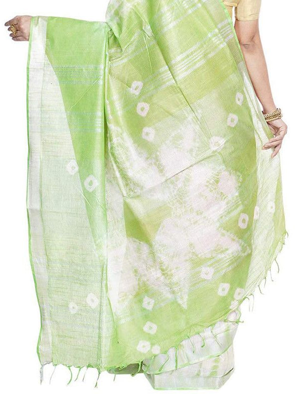 Bhagalpuri Handloom Cotton Linen Slub Blend Tie Two Dye (Sibory Two Dye) Saree With Running Unstitched Blouse Piece - View 4