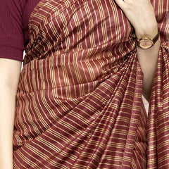 Handloom Kota Silk Striped Bhagalpuri Saree with Blouse Piece (Redwood_Brown) - View 4