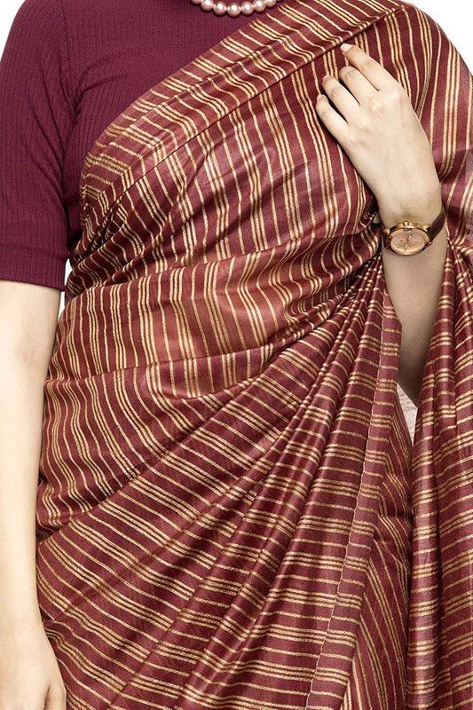Handloom Kota Silk Striped Bhagalpuri Saree with Blouse Piece (Redwood_Brown) - View 4