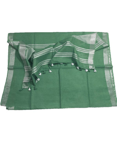 Viridian Green women's Bhagalpuri Linen Saree With Blouse Piece