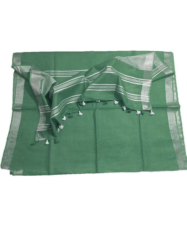 Viridian Green women's Bhagalpuri Linen Saree With Blouse Piece