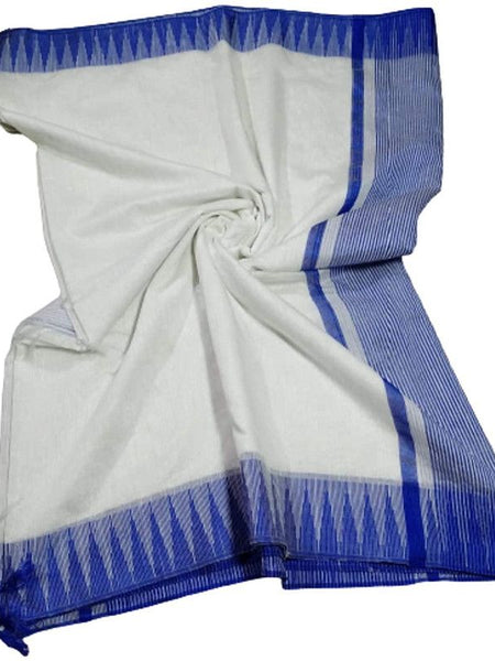 Blue women's Bhagalpuri Kota Viscous Temple Border White Saree And Variable Color Border With Blouse Piece