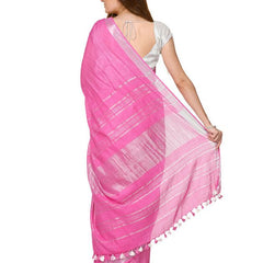 Fine Pink women's Cotton Slub Saree With Blouse Piece - View 2