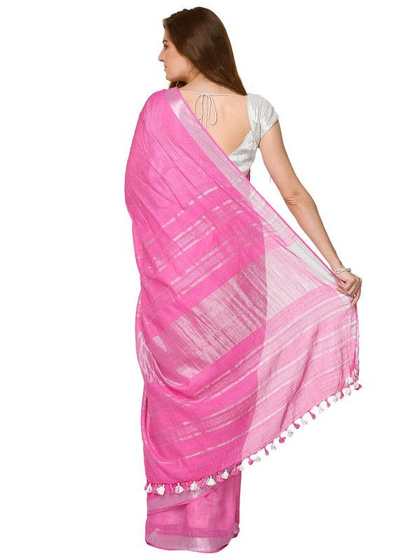 Fine Pink women's Cotton Slub Saree With Blouse Piece - View 2