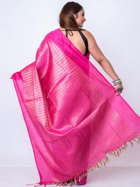 Cotton Munga Silk Bhagalpuri Handloom Crafted Zari Weaving Saree for women's (Fine_Pink) - View 2