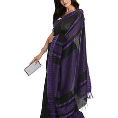 women's Bhagalpuri Handloom Katan Viscous Silk Temple Border Saree Ethnic Wear With Running Unstitched Striped Blouse Piece - View 3