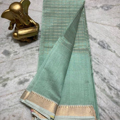 Bhagalpuri Handloom Cotton Silk Check Half Body Saree for women's (Cascadie_Turquoise)