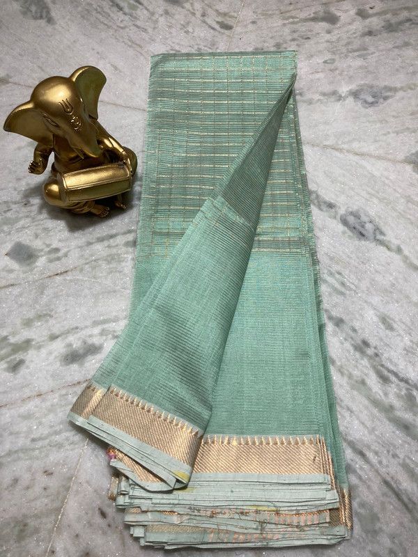 Bhagalpuri Handloom Cotton Silk Check Half Body Saree for women's (Cascadie_Turquoise)