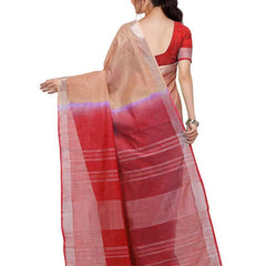 Persian Orange & Red women's Handloom Bhagalpuri Linen Blend Two Dye Saree With Running Unstitched Blouse Piece - View 3