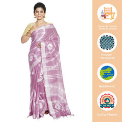 Rose Brown women's Bhagalpuri Handloom Linen Blend Tie-Dye (Sibory Dye) Saree With Running Unstiched Blouse Piece - View 2