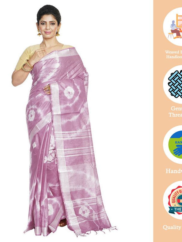 Rose Brown women's Bhagalpuri Handloom Linen Blend Tie-Dye (Sibory Dye) Saree With Running Unstiched Blouse Piece - View 2
