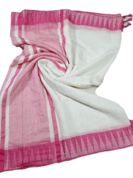 Bhagalpuri Handloom Kota Silk Temple Border Saree And Variation Of Colors With Striped Blouse Piece - View 5