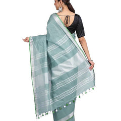 Handloom Bhagalpuri Linen-Cotton Saree With Contrast Blouse Piece