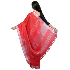 Red Bhagalpuri women's Handloom Linen Cotton Ethnic Wear Saree With Running Unstitched Blouse Piece - View 2