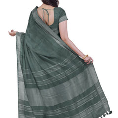 Hooker's Green women's Bhagalpuri Handloom Linen Blend Saree And Variation Of Colors With Running Unstiched Blouse Piece - View 2