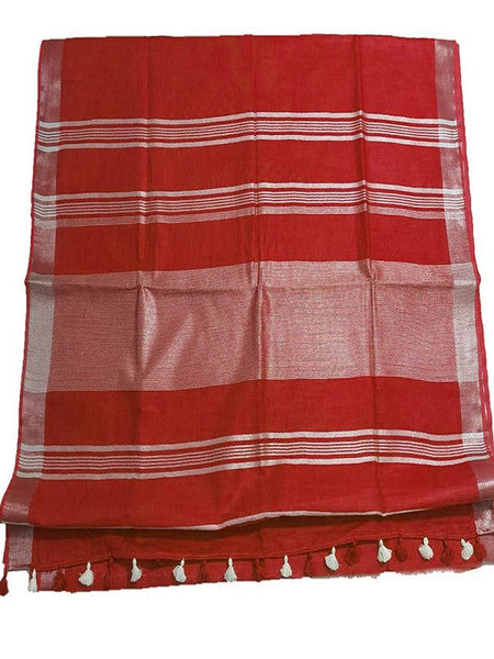 Crimson Red women's Bhagalpuri Linen Saree With Blouse Piece - View 2