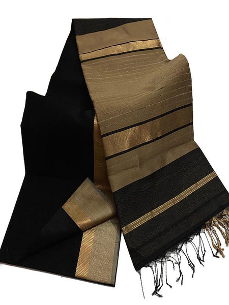 Tussar Cotton Silk Bhagalpuri Saree with Designed Border for women's (Black) - View 2