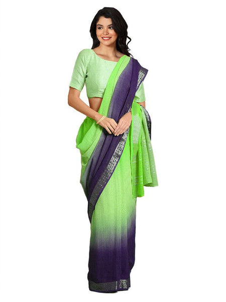 Bhagalpuri Handloom Linen Slub Blend Two Dye Saree With Running Unstitched Blouse Piece