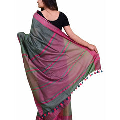 Bhagalpuri Handloom Kota Silk Temple Border Saree And Variation Of Colors With Striped Blouse Piece - View 6