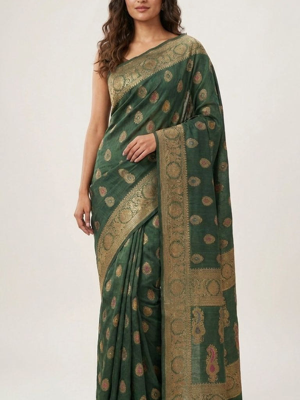 Eri Tussar Silk Handloom Banarasi Saree with Rich Zari Weaving - View 2