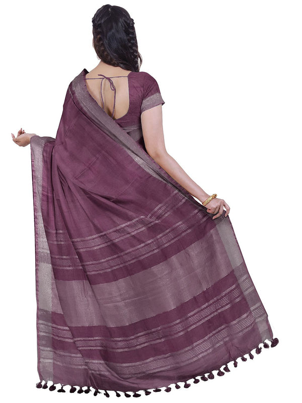 Quinacridone Magenta & Red women's Bhagalpuri Handloom Cotton-Linen Blend Saree Combo (Pack Of 2) With Running Unstiched Blouse Piece - View 4