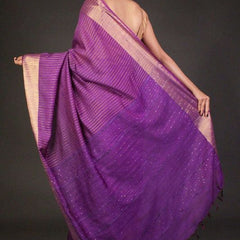 Bhagalpuri Silk Striped Sequins Saree with Zari Border (Electric_Purple) - View 2