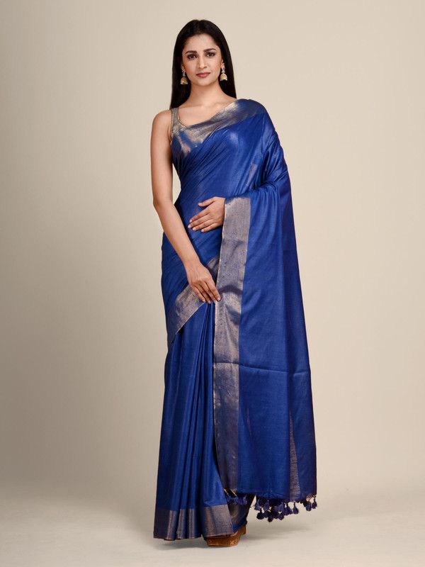 Handloom Tussar Munga Silk Bhagalpuri Saree for women's (Blue)