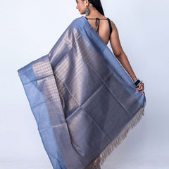 Munga Silk Cotton Handloom Zari Weaving Designer Saree (Vista_Grey) - View 2