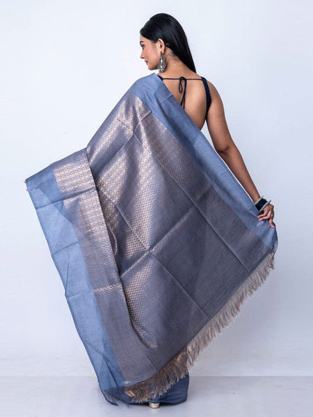 Munga Silk Cotton Handloom Zari Weaving Designer Saree (Vista_Grey) - View 2