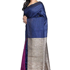 Pure Linen with Ghicha Pallu Dual Color Handloom Saree (Blue-Pink) - View 2