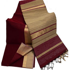 Bhagalpuri Cotton Tussar Silk Saree with Designed Border (Maroon Red)