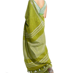 Moss Green women's Bhagalpuri Handloom Blend Linen-Cotton Saree With Running Unstiched Blouse Piece_Free Size_Variation Of Colors - View 3