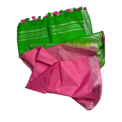 Kelly Green & Power Pink Bhagalpuri Handloom women's Ethnic Wear Cotton Slub Blend Two Dye Saree With Running Unstitched Blouse Piece - View 2