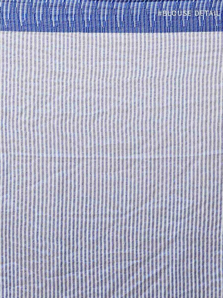 Columbian Blue women's Bhagalpuri Handloom Kota Silk Temple Border Saree And Variation Of Colors With Striped Blouse Piece - View 4