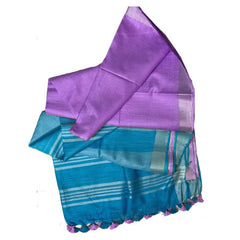 Lavender Purple women's Bhagalpuri Ethnic Wear Handloom Cotton Linen Blend Zari Border Two Dye Saree With Running Unstitched Blouse Piece