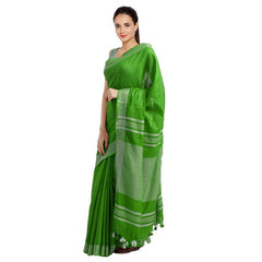 Green women's Bhagalpuri Handloom Blend Linen-Cotton Saree With Running Unstitched Blouse Piece Free Size Variation Of Colors - View 3