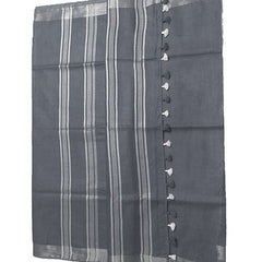 Grey women's Bhagalpuri Linen Saree With Blouse Piece