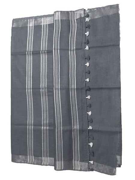 Grey women's Bhagalpuri Linen Saree With Blouse Piece