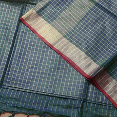 Handloom Bhagalpuri Linen Cotton Blend Contrast Check Saree - View 6