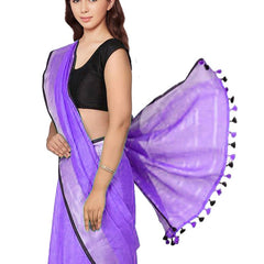 Bhagalpuri Blend Linen Saree With Black Pipine Contrast Blouse Piece - View 5
