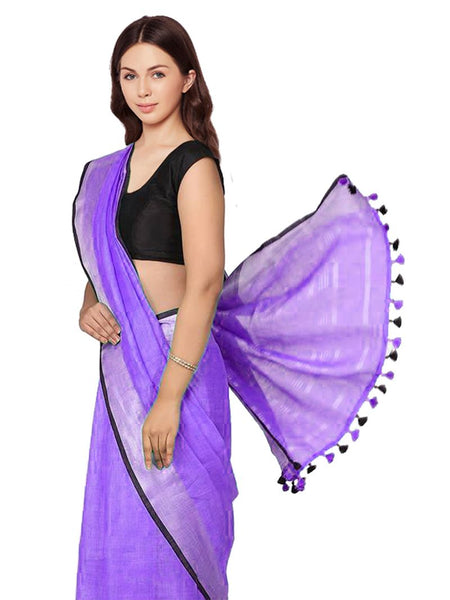 Bhagalpuri Blend Linen Saree With Black Pipine Contrast Blouse Piece - View 5