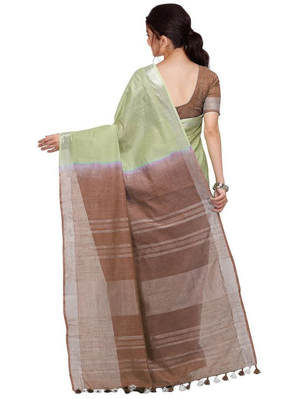 Khaki Tan & Brown women's Bhagalpuri Handloom Pure Cotton Two Dye Saree With Running Unstitched Blouse Piece - View 4