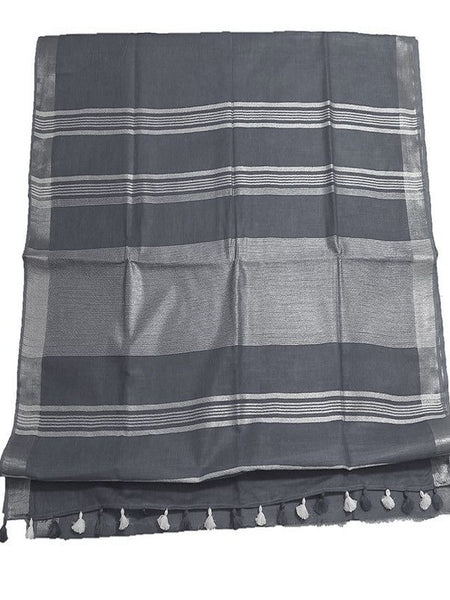 Grey women's Bhagalpuri Linen Saree With Blouse Piece - View 3