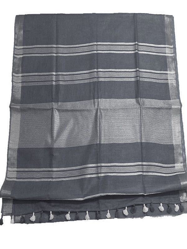 Grey women's Bhagalpuri Linen Saree With Blouse Piece - View 3