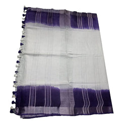 Handloom Bhagalpuri Linen Cotton Slub Blend Two Sided Two Dye Saree Running Unstitched Blouse Piece - View 2
