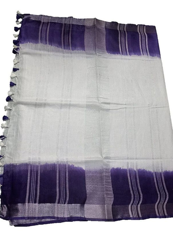 Handloom Bhagalpuri Linen Cotton Slub Blend Two Sided Two Dye Saree Running Unstitched Blouse Piece - View 2