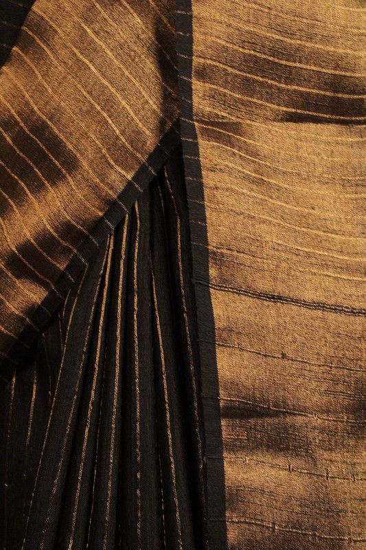 Bhagalpuri Silk Striped Sequins Saree with Zari Border (Black) - View 4