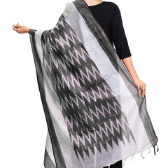 Linen Cotton Blend Handloom Ikkat Bhagalpuri Dupatta (Black) - View 5