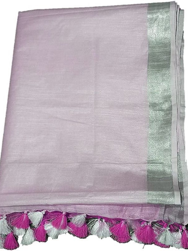 Hollywood Pink women's Bhagalpuri Linen-Slub Blend Two Dye Saree With Blouse Piece - View 3
